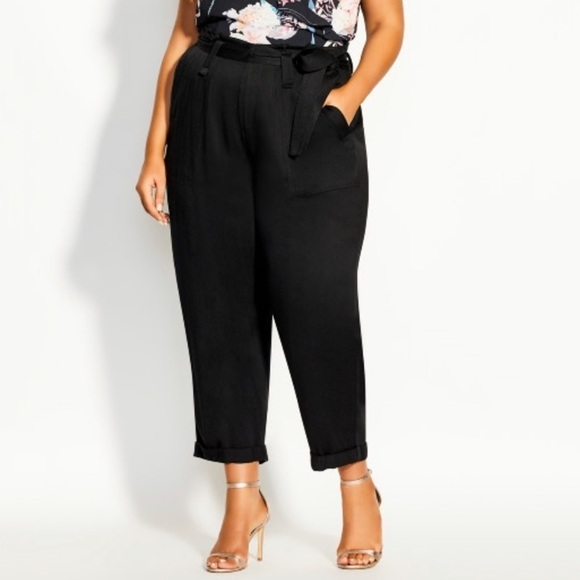 NWT City Chic Run Wild Tie Waist Straight Leg Pants in Black - Picture 1 of 7